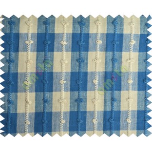Blue beige checks stripes emboss loop main cotton curtain designs